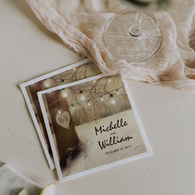 Rustic Christmas Winter Tree Twinkle Lights Napkins (Creator Uploaded)