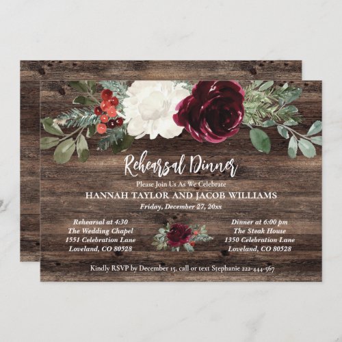 Rustic Christmas Winter Wedding Rehearsal Dinner Invitation