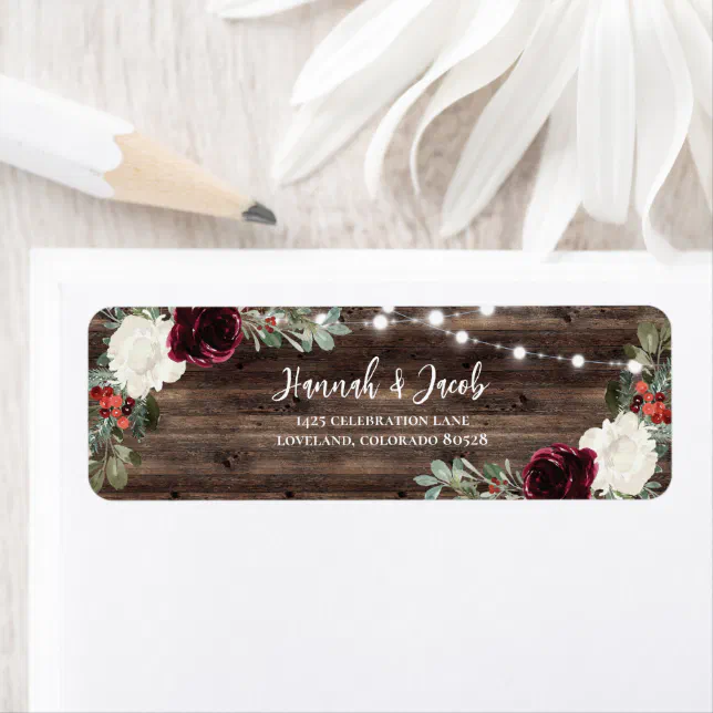 Winter Rustic Labels Rustic Christmas Winter Wedding Return Address Label | Zazzle