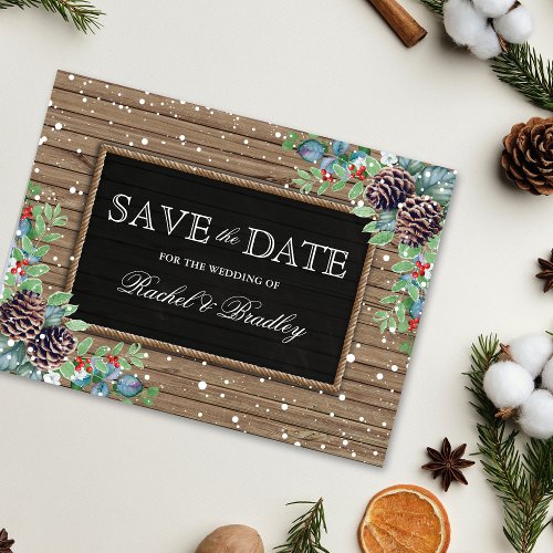 Rustic Christmas Winter Wedding Save the Date Announcement Postcard