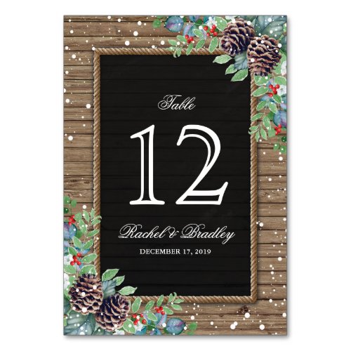 Rustic Christmas Winter Wedding Table Numbers