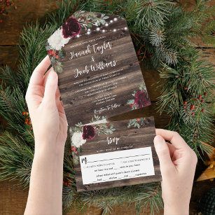 Rustic Christmas Winter Wood String Lights Wedding All In One Invitation
