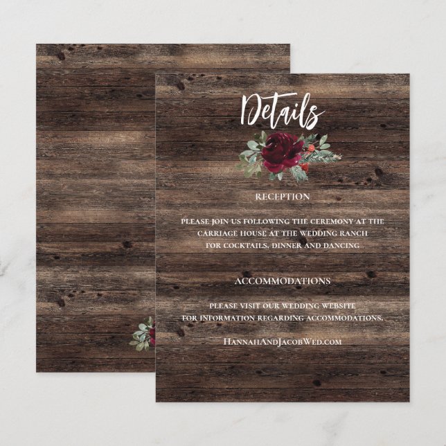 Rustic Christmas Winter Wood Wedding Enclosure Card (Front/Back)