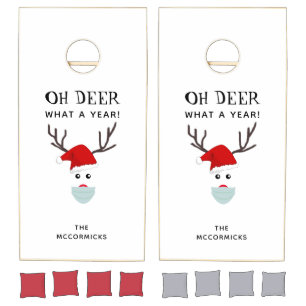 Rustic Christmas Wood Reindeer Family Personalized Cornhole Set