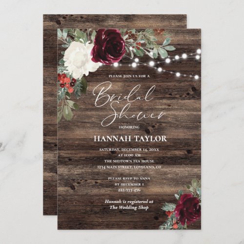 Rustic Christmas Wood Winter Bridal Shower Invitation