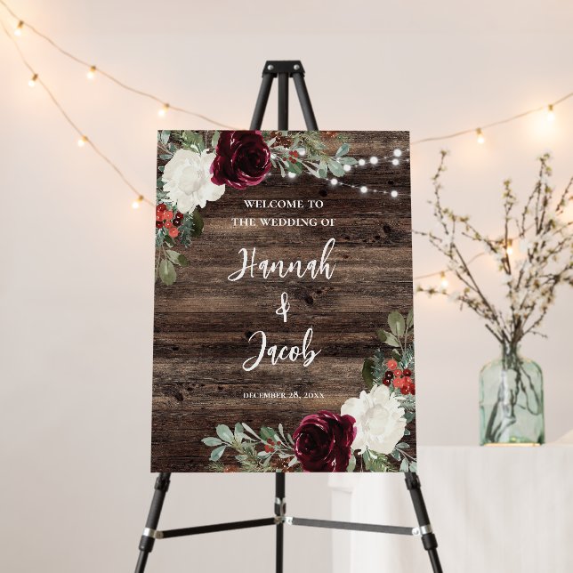 Rustic Christmas Wood Winter Wedding Welcome Sign (In Situ (Stand))