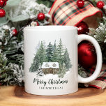 Rustic Christmas Woodland Cabin Coffee Mug<br><div class="desc">This personalized rustic woodland Christmas mug features a cozy cabin nestled in the snow covered pine forest. 
Please see the collection for matching products,  or contact me through Zazzle Chat if you need even more matching products,  or design tweaks.</div>