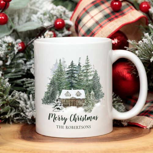 Rustic Christmas Woodland Cabin Coffee Mug