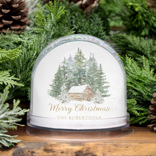 Rustic Christmas Woodland Cabin Family Photo Snow Globe (Creator Uploaded)
