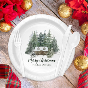 Rustic Christmas Woodland Cabin Paper Plates