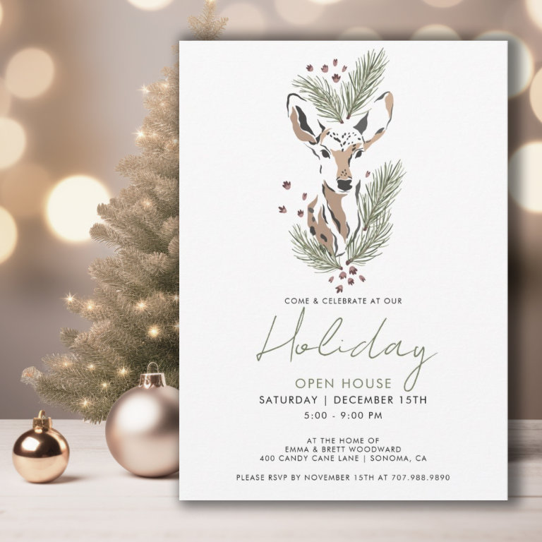 Rustic Christmas Woodland Deer Holiday Party Invitation