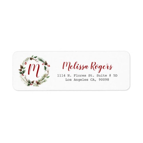 Rustic Christmas Wreath  Modern Typography Label