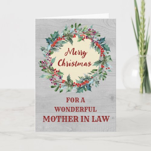 Rustic Christmas Wreath Mother In Law Christmas Card