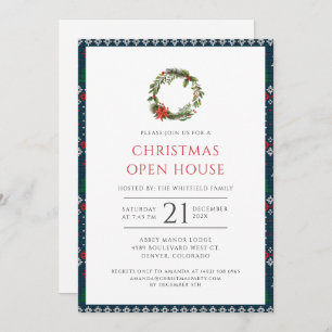 Rustic Christmas Wreath Open House Party Invitation