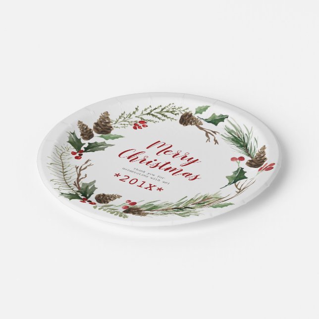 Rustic Christmas Wreath Paper Plates (Angled)