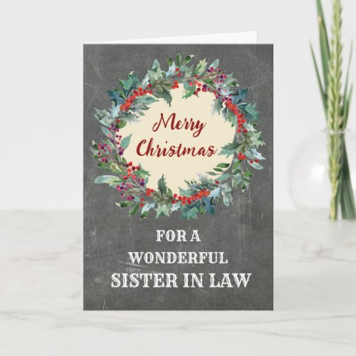Rustic Christmas Wreath Sister in Law Christmas Card