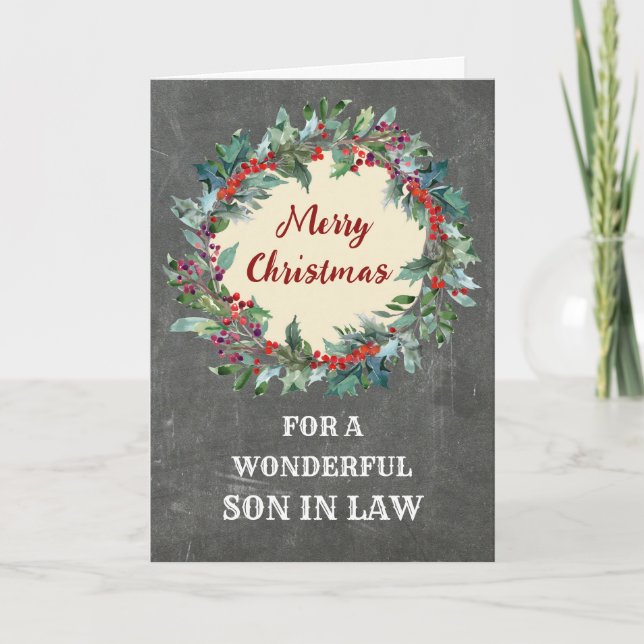 Rustic Christmas Wreath Son in Law Merry Christmas Card (Front)
