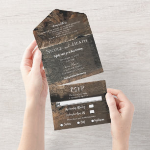 Rustic Chunky Wood Minimal Modern Barn Wedding All In One Invitation