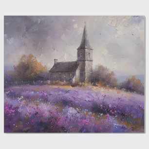 Rustic Church and Purple Wildflowers Decoupage Wrapping Paper