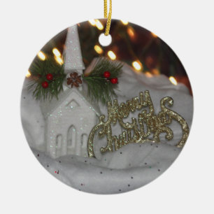 Rustic Church Christmas Personalized Ornament