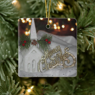 Rustic Church Lights Merry Christmas James 1:17 Ceramic Ornament