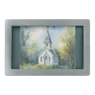 Rustic Church Path in Wildflower Meadow Belt Buckle