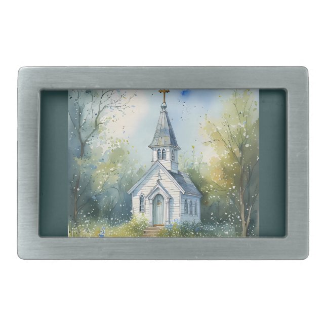 Rustic Church Path in Wildflower Meadow Belt Buckle (Front)