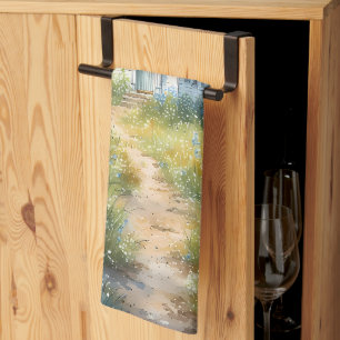 Rustic Church Path in Wildflower Meadow Kitchen Towel