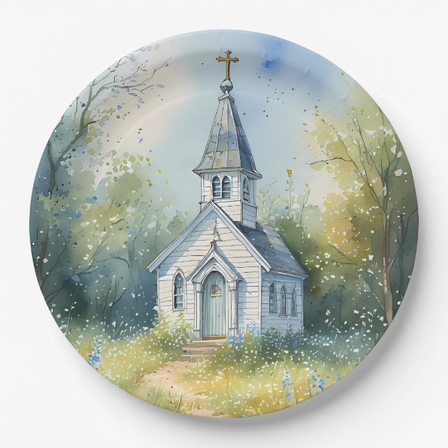 Rustic Church Path in Wildflower Meadow Paper Plates (Front)