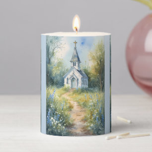 Rustic Church Path in Wildflower Meadow Pillar Candle