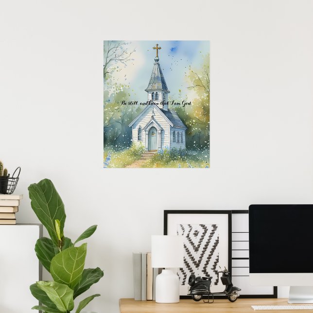 Rustic Church Path in Wildflower Meadow Poster (Home Office)