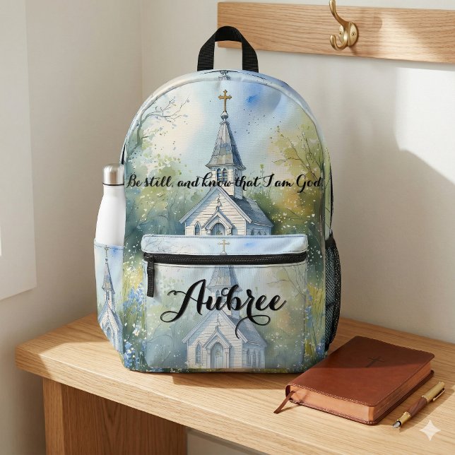 Rustic Church Path in Wildflower Meadow Printed Backpack (Rustic Church Path in Wildflower Meadow Printed Backpack In Mud Room)