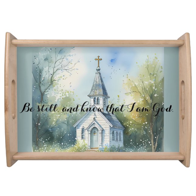 Rustic Church Path in Wildflower Meadow Serving Tray (Front)