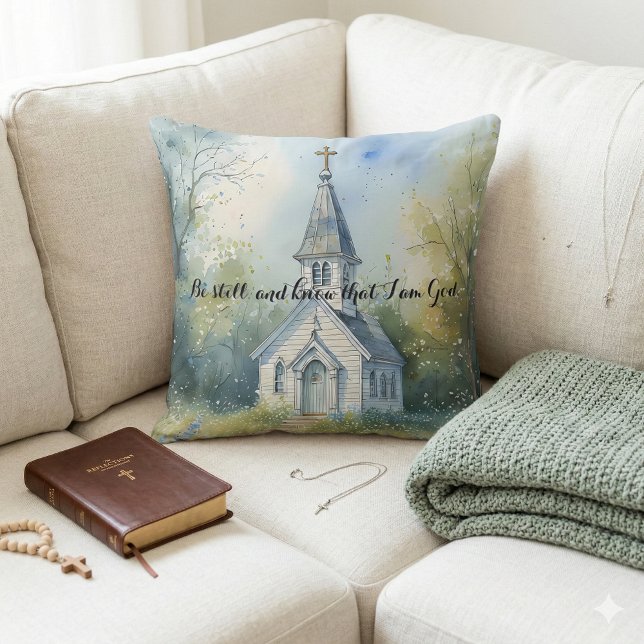 Rustic Church Path in Wildflower Meadow Throw Pillow (Rustic Church Path in Wildflower Meadow Throw Pillow Mockup A)