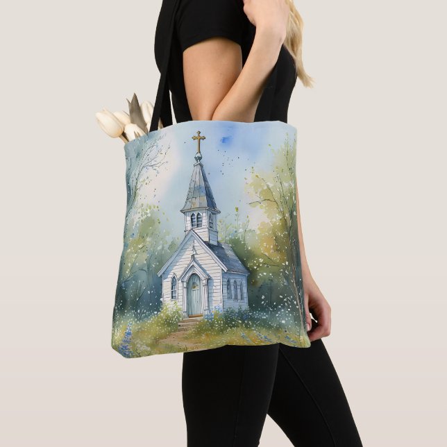 Rustic Church Path in Wildflower Meadow Tote Bag (Close Up)