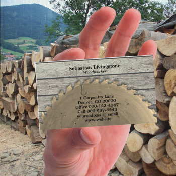 Rustic Circular Saw Carpentry Professional Business Card by PaPr_Emporium at Zazzle