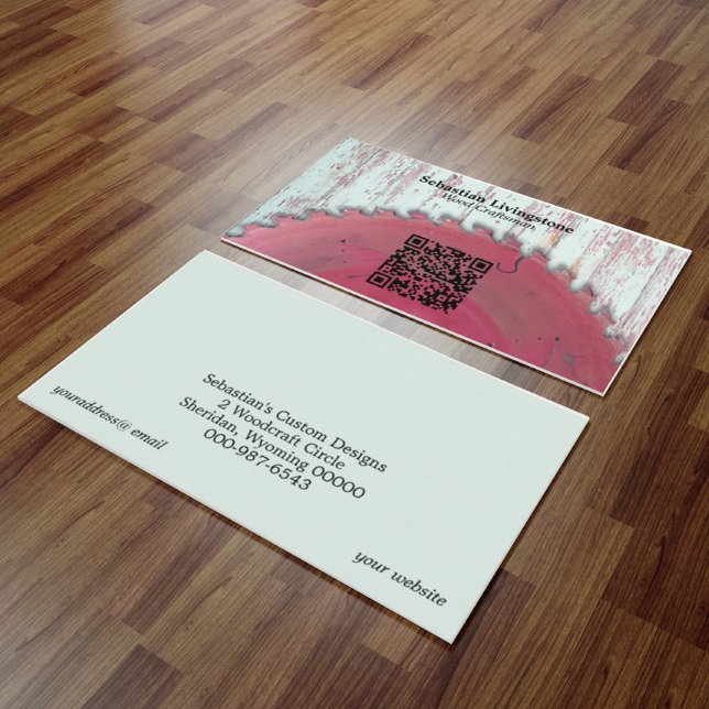 Rustic Circular Saw Woodworking Craftsman QR Code  Business Card (Creator Uploaded)