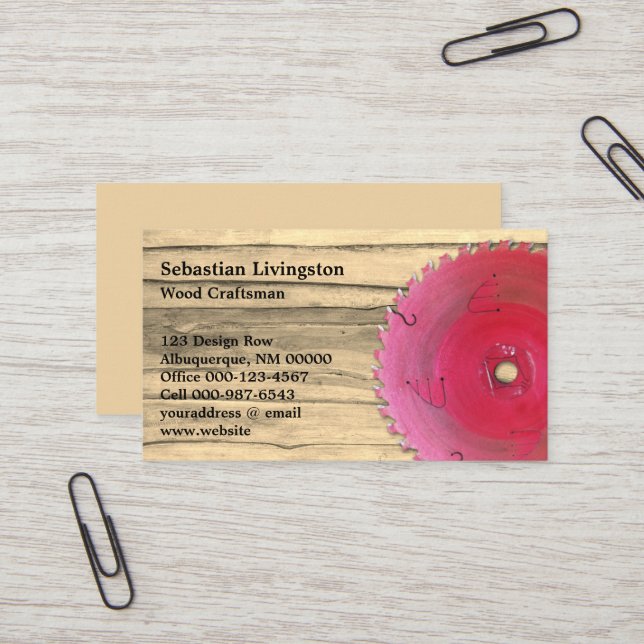 Rustic Circular Saw Woodworking Occupation Business Card (Front/Back In Situ)