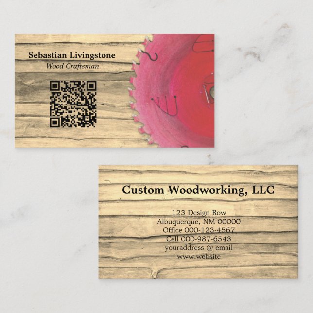 Rustic Circular Saw Woodworking Profession QR Code Business Card (Front/Back)