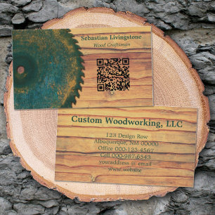 Rustic Circular Saw Woodworking Profession QR Code Business Card