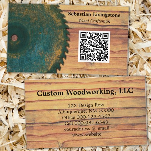 Rustic Circular Saw Woodworking Profession QR Code Business Card