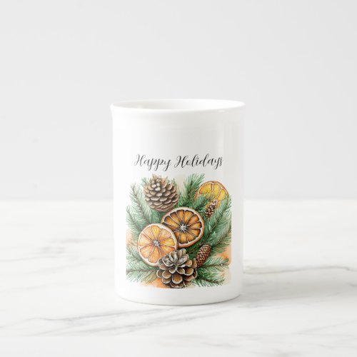 Rustic Citrus And Pine Christmas Holiday Bone China Mug