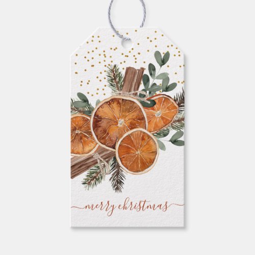 Rustic Citrus And Pine Happy Thanksgiving Gift Tags