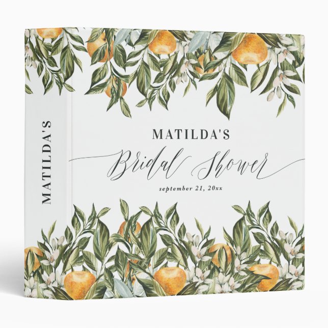 Rustic citrus bridal shower botanical floral chic 3 ring binder (Front/Spine)