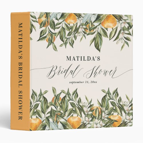 Rustic citrus bridal shower botanical floral chic  3 ring binder