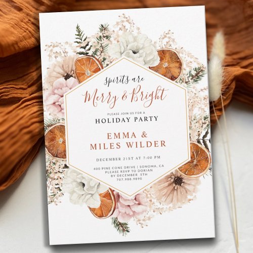 Rustic Citrus Floral Fall Winter Holiday Party  Invitation