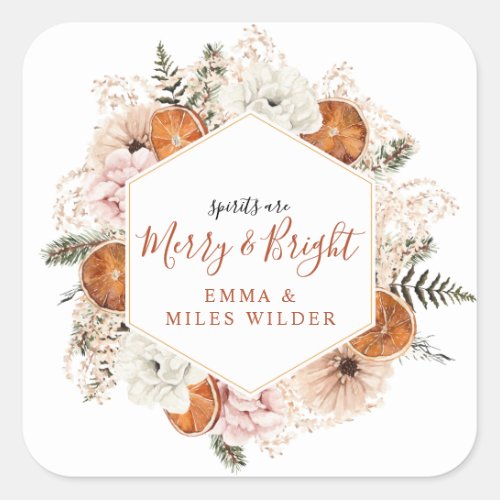 Rustic Citrus Floral Fall Winter Holiday Party  Square Sticker