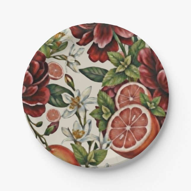 Rustic Citrus Floral summer  Bridal Shower Paper Plates (Front)