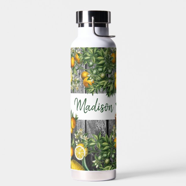 Rustic Citrus Garden Monogram Water Bottle (Left)