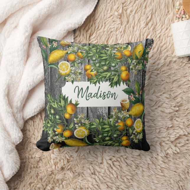 Rustic Citrus Garden  Throw Pillow (Blanket)